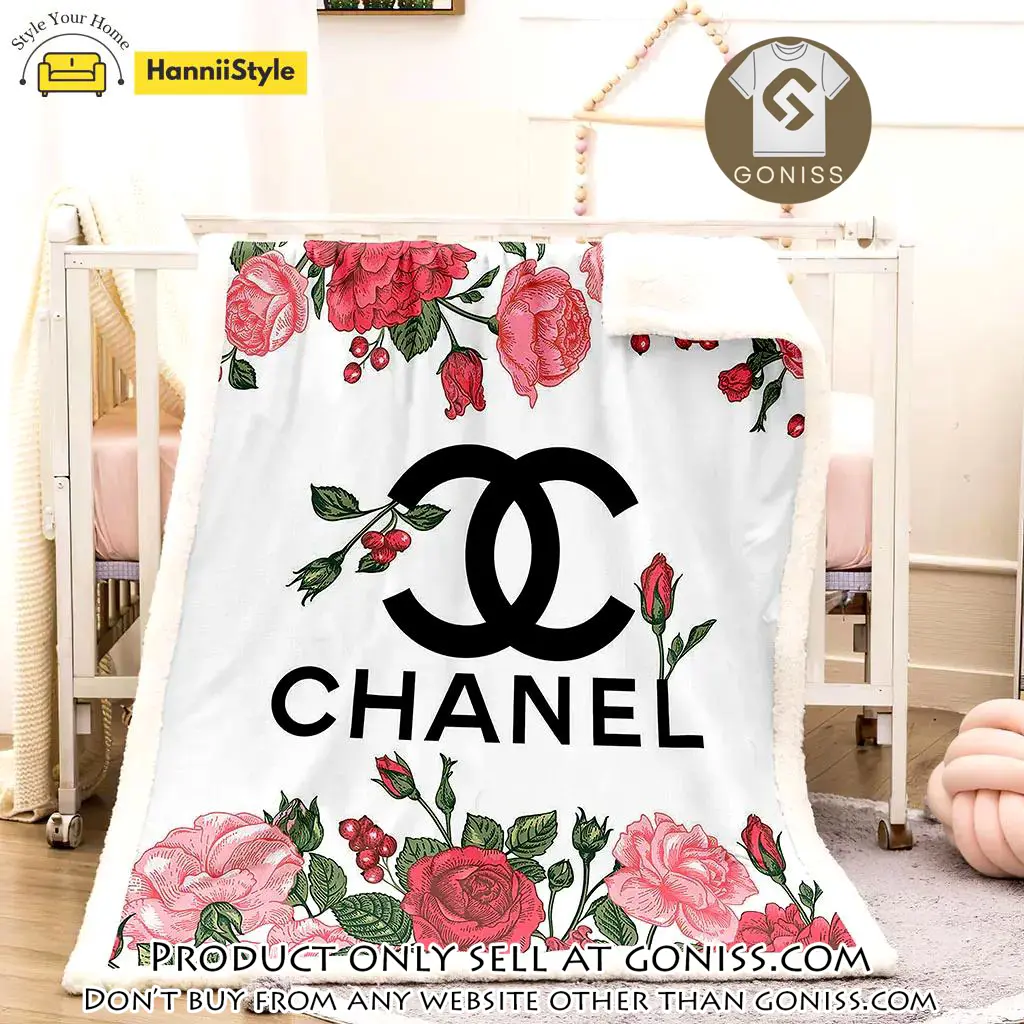 Chanel roses luxury brand premium blanket fleece home decor gn5453905